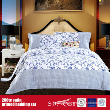 100%Cotton 200TC Satin Printed Bedding Set Bed Linen Supplier